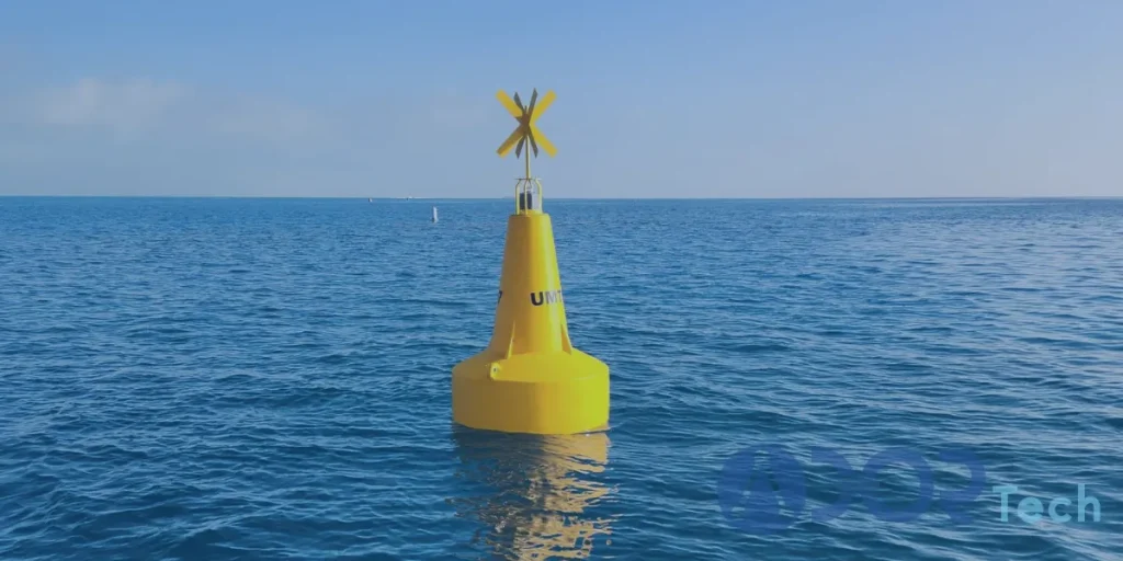 Polyethylene navigation buoy floating in open water, demonstrating the durability and corrosion resistance of plastic vs steel buoys for marine navigation.