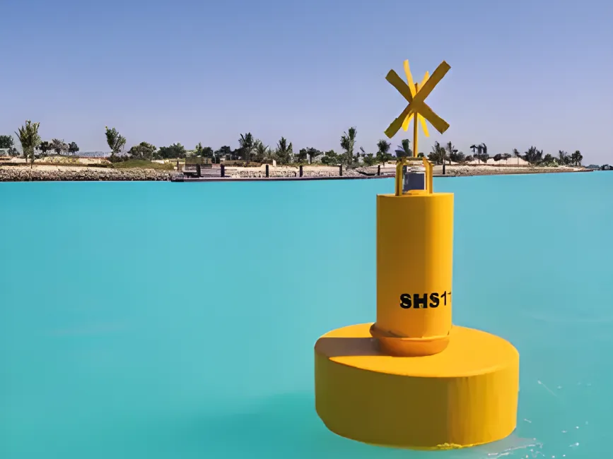 Navigation buoy with yellow cross mark